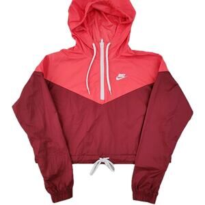 Nike Sportswear Windrunner Jacket Womens SZ XS Red Pullover Half 1/2 Zip Cropped